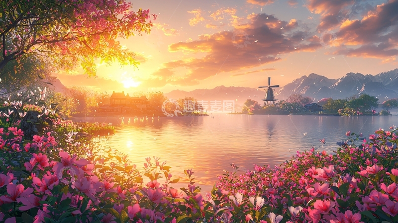 高清大图下载【趣麦麦图】唯美日出湖景