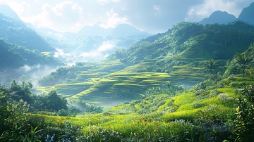 阳光下的梯田美景