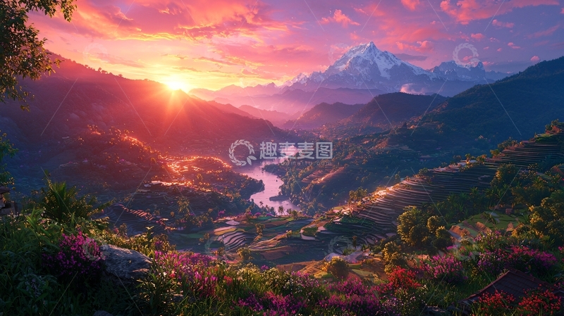 高清大图下载【趣麦麦图】日出山谷壮丽景色