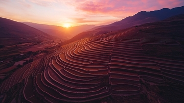 日落下的梯田美景