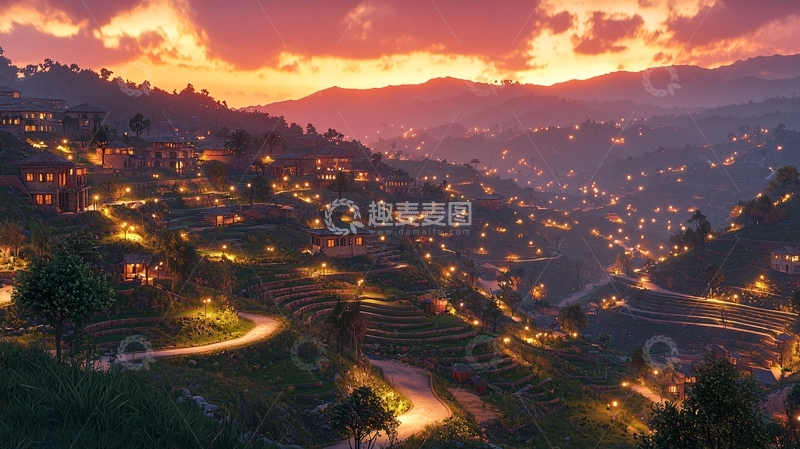 高清大图下载【趣麦麦图】山谷小镇夜景