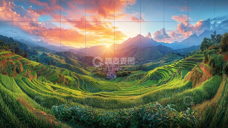 高清大图下载【趣麦麦图】梯田日落
