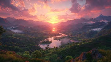 山川河流落日余晖