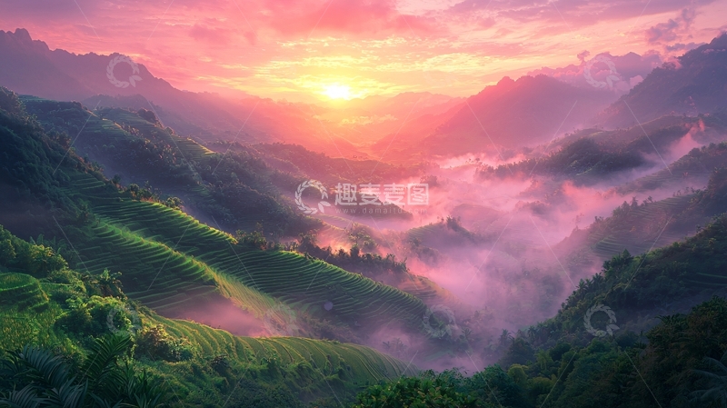 高清大图下载【趣麦麦图】梦幻山峦日出