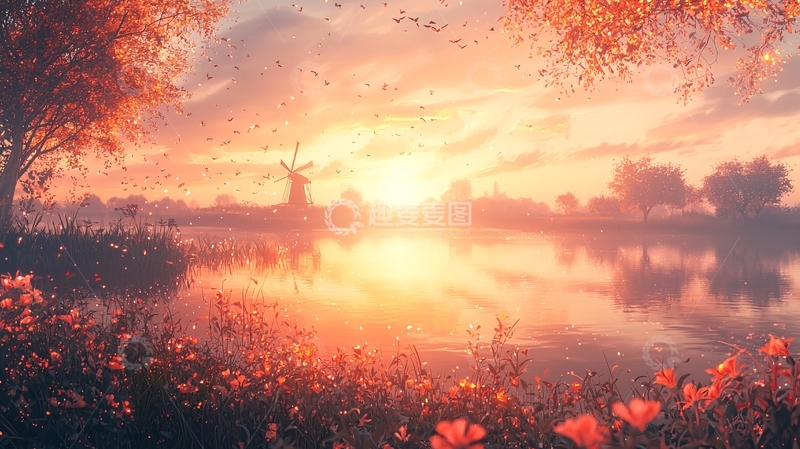 高清大图下载【趣麦麦图】唯美落日田园风光