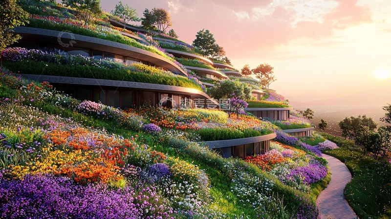 高清大图下载【趣麦麦图】山坡上的绿色建筑