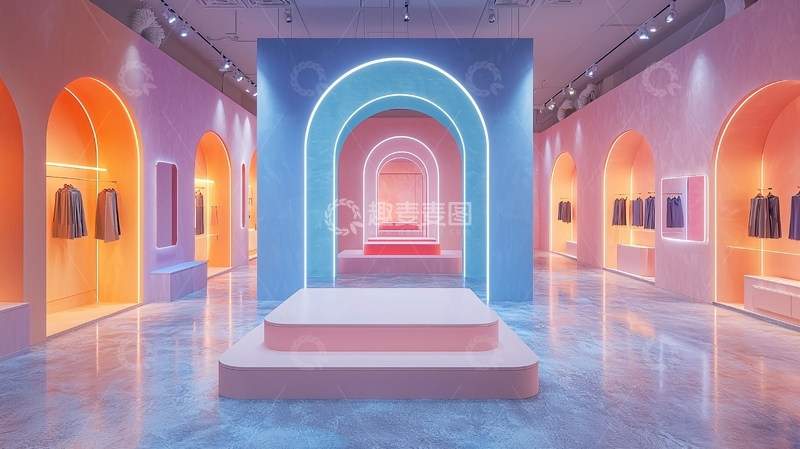 高清大图下载【趣麦麦图】梦幻霓虹拱门长廊