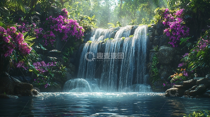 高清大图下载【趣麦麦图】热带雨林瀑布