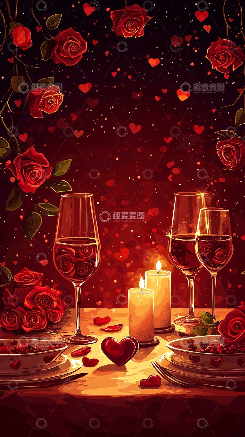 高清大图下载【趣麦麦图】浪漫红玫瑰烛光晚餐