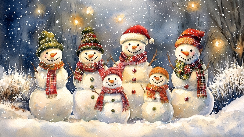 高清大图下载【趣麦麦图】雪地里的一家五口雪人