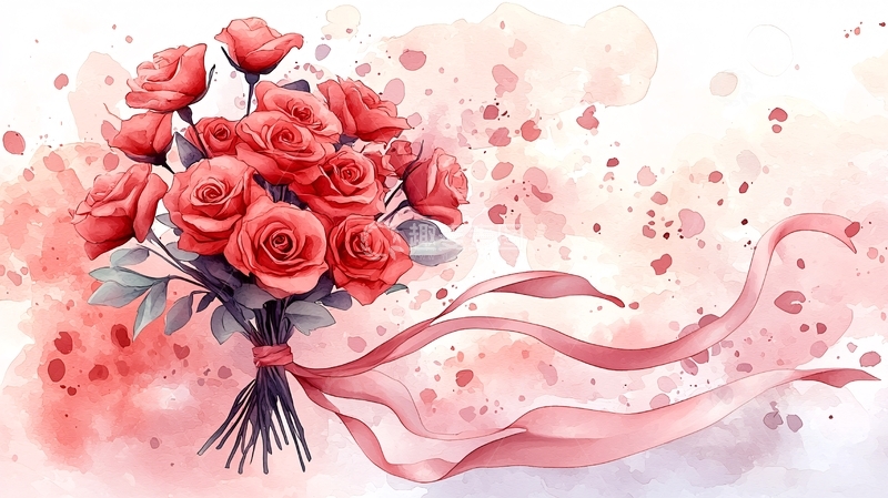 高清大图下载【趣麦麦图】水彩玫瑰花束