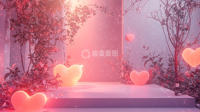 高清大图下载【趣麦麦图】粉色梦幻爱心场景
