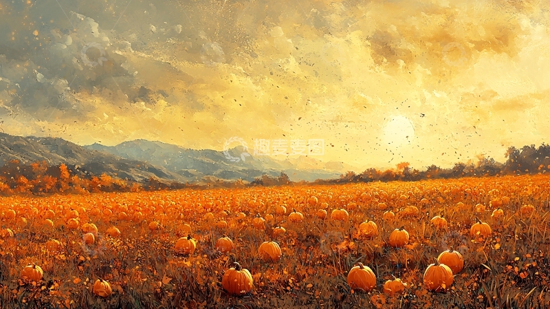 高清大图下载【趣麦麦图】秋日南瓜田夕阳景色