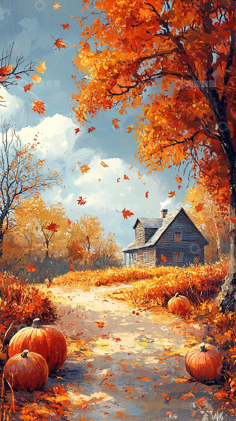 高清大图下载【趣麦麦图】秋日小屋田园风光