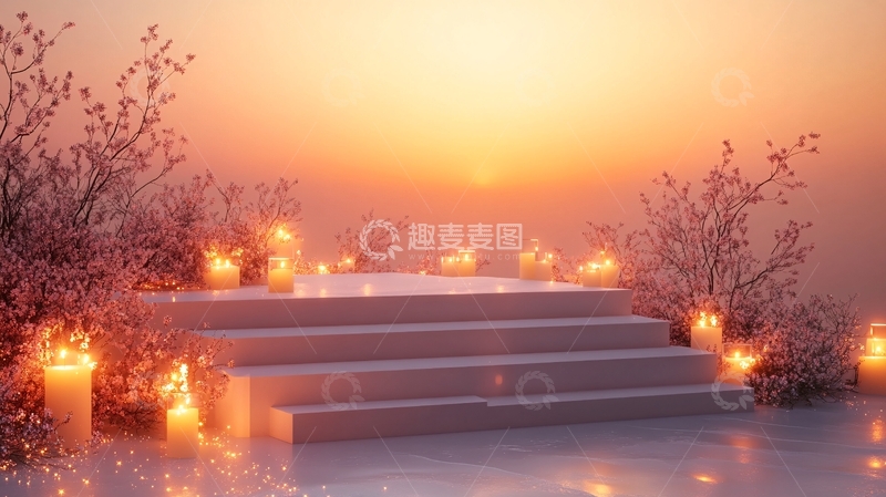 高清大图下载【趣麦麦图】日落余晖下的白色台阶