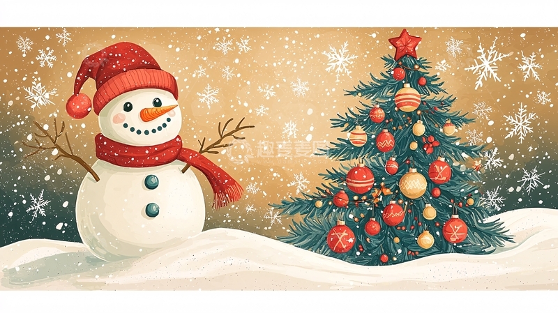 高清大图下载【趣麦麦图】圣诞节雪人圣诞树