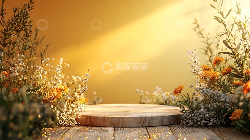 高清大图下载【趣麦麦图】阳光洒落木质圆形展示台