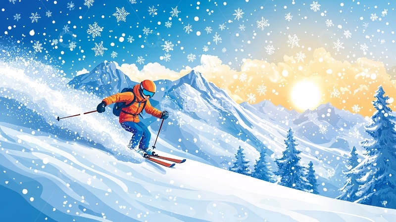 高清大图下载【趣麦麦图】雪山滑雪者日出