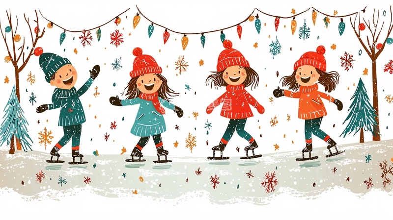 高清大图下载【趣麦麦图】孩子们在雪地里滑冰