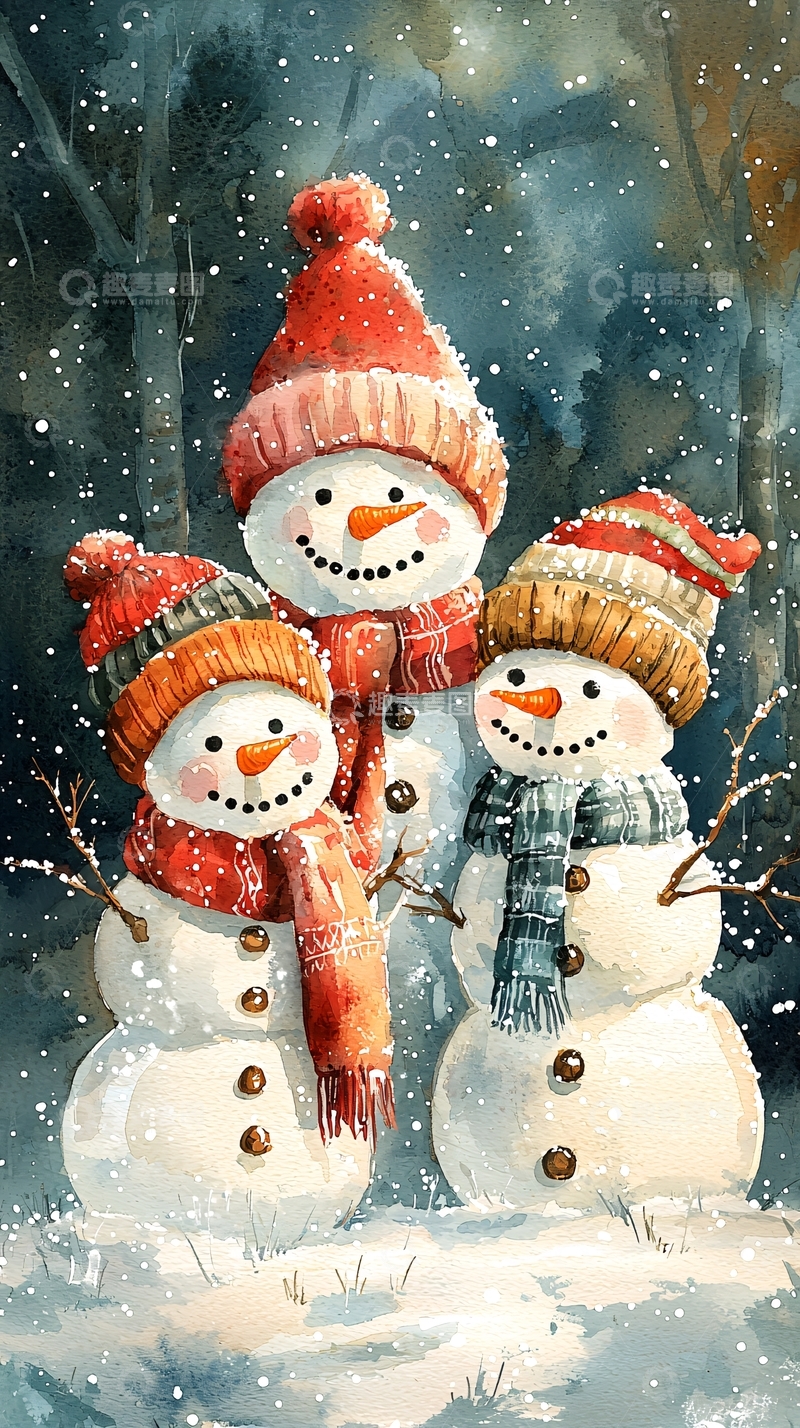 高清大图下载【趣麦麦图】水彩雪人