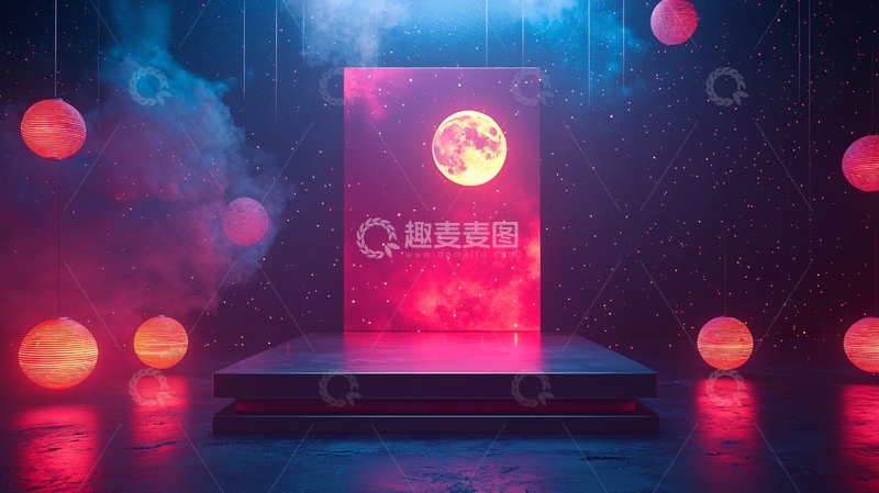 高清大图下载【趣麦麦图】霓虹月球舞台背景