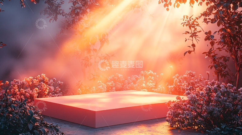 高清大图下载【趣麦麦图】光线透过树林洒在平台上