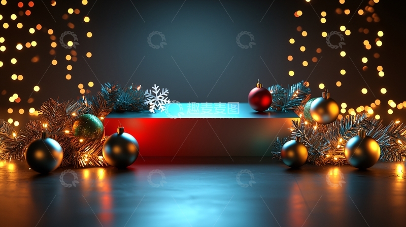 高清大图下载【趣麦麦图】蓝色背景圣诞节产品展示台