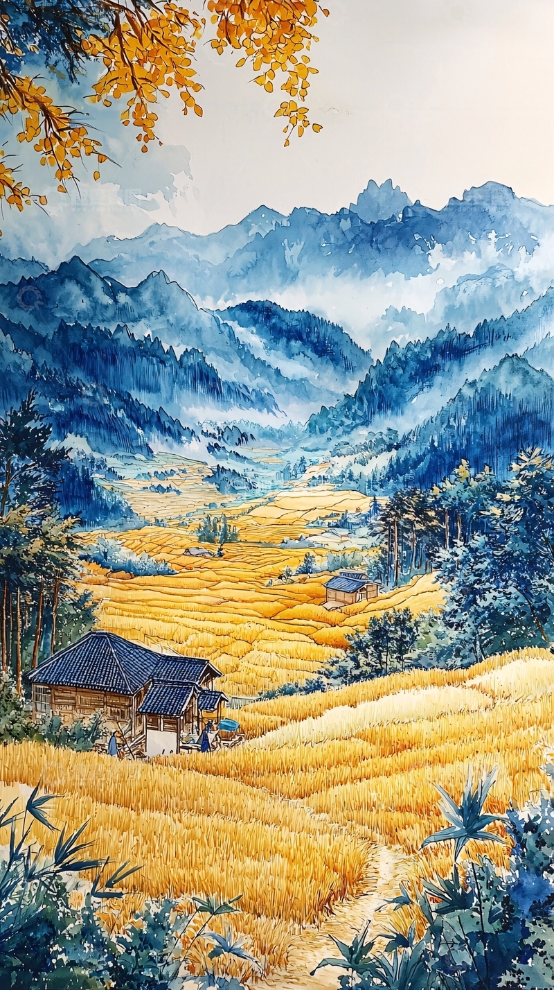 高清大图下载【趣麦麦图】秋日山村景色