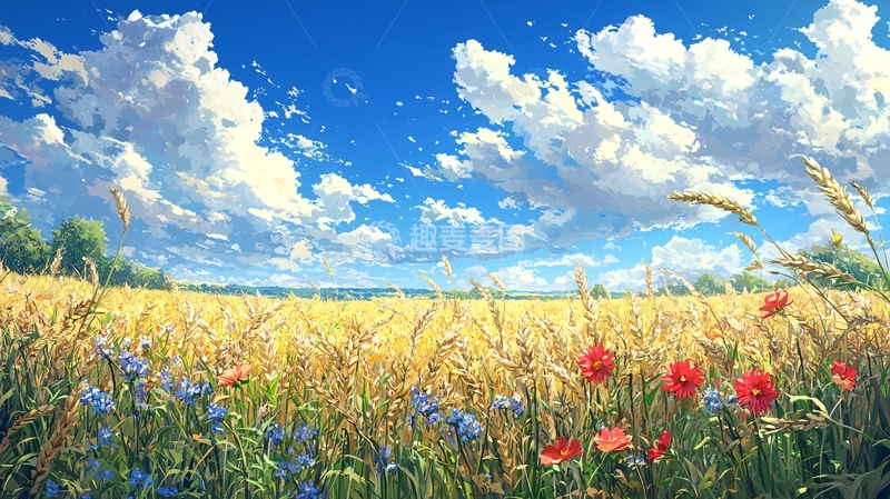 高清大图下载【趣麦麦图】金黄麦田蓝天白云