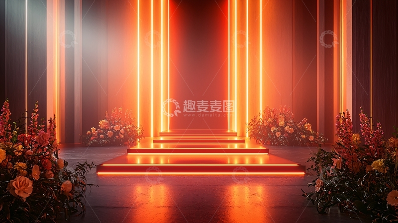 高清大图下载【趣麦麦图】橙色霓虹灯舞台