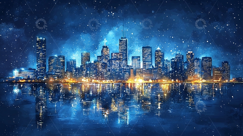 高清大图下载【趣麦麦图】梦幻星空下的城市夜景