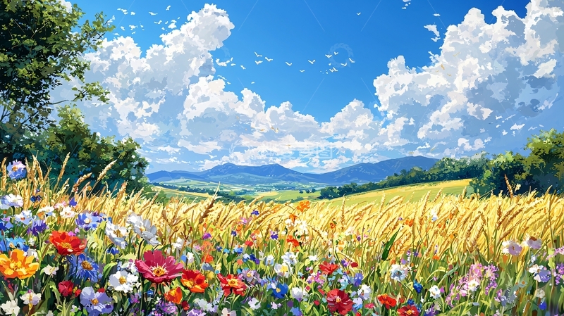 高清大图下载【趣麦麦图】阳光明媚的麦田花海