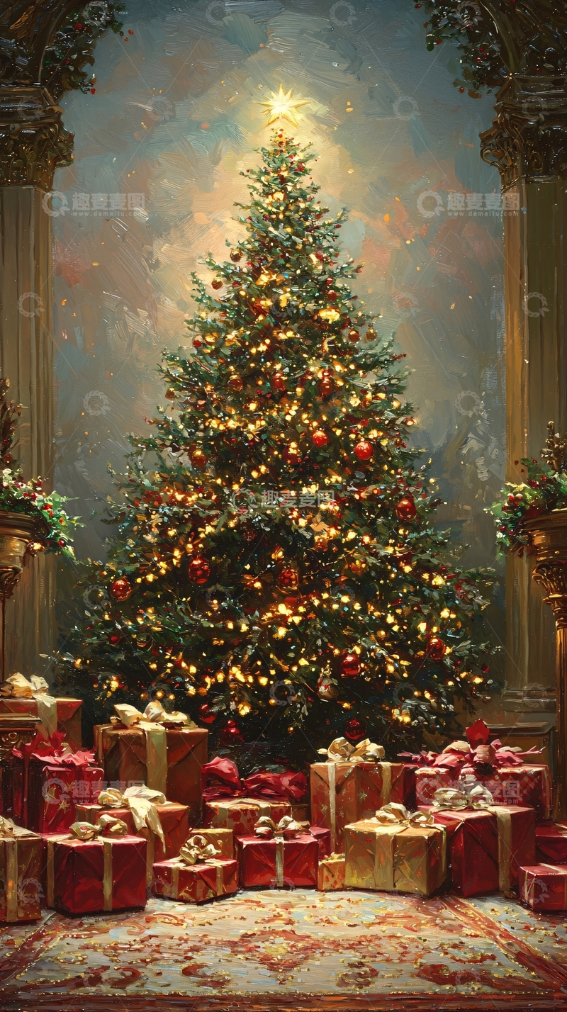 高清大图下载【趣麦麦图】华丽的圣诞树与礼物