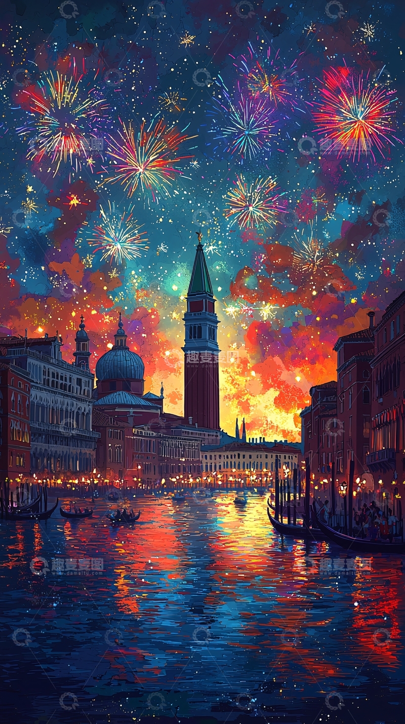 高清大图下载【趣麦麦图】威尼斯夜景烟火盛会