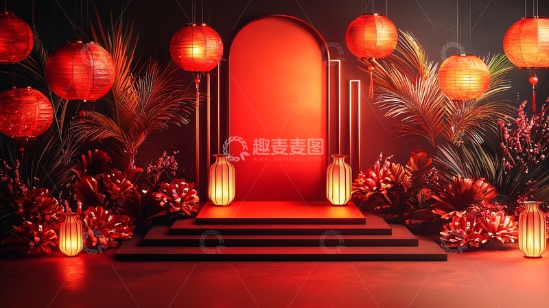 高清大图下载【趣麦麦图】红色中式背景