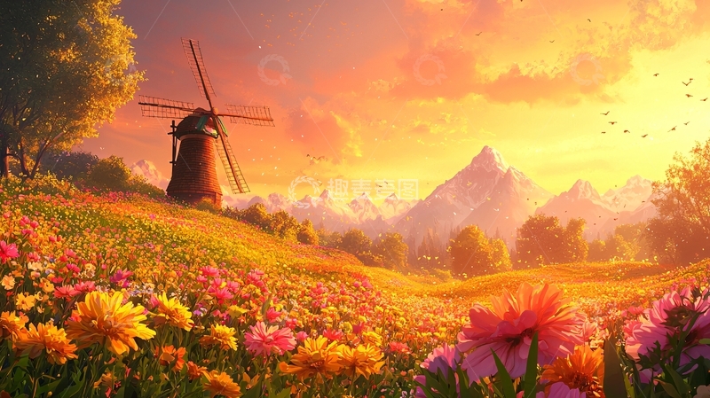 高清大图下载【趣麦麦图】夕阳下田园风光