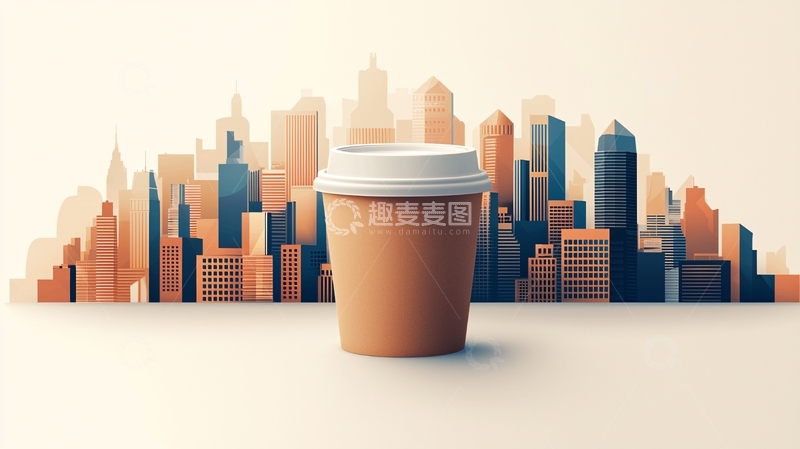 高清大图下载【趣麦麦图】咖啡杯城市背景