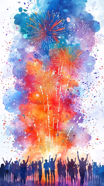 水彩烟花盛会