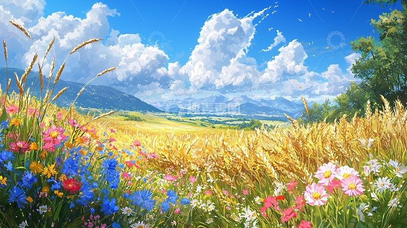 高清大图下载【趣麦麦图】阳光明媚的金色麦田