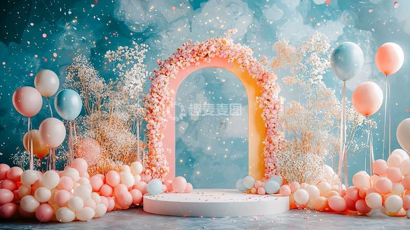 高清大图下载【趣麦麦图】粉色花拱门背景