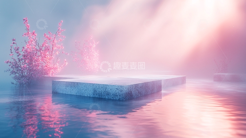 高清大图下载【趣麦麦图】梦幻粉色雾气石台