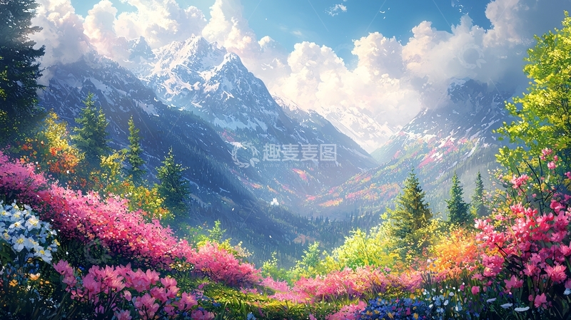 高清大图下载【趣麦麦图】梦幻雪山花海