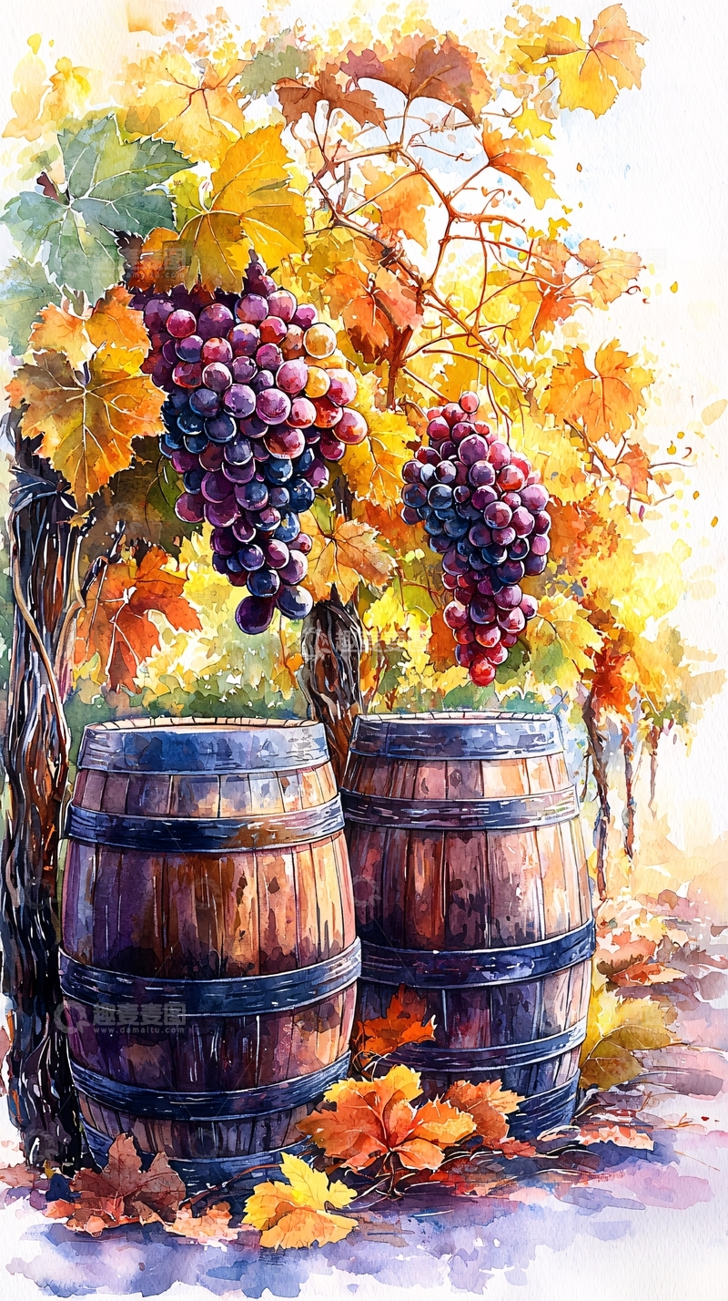 高清大图下载【趣麦麦图】葡萄园水彩画
