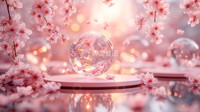 高清大图下载【趣麦麦图】粉色樱花水晶球