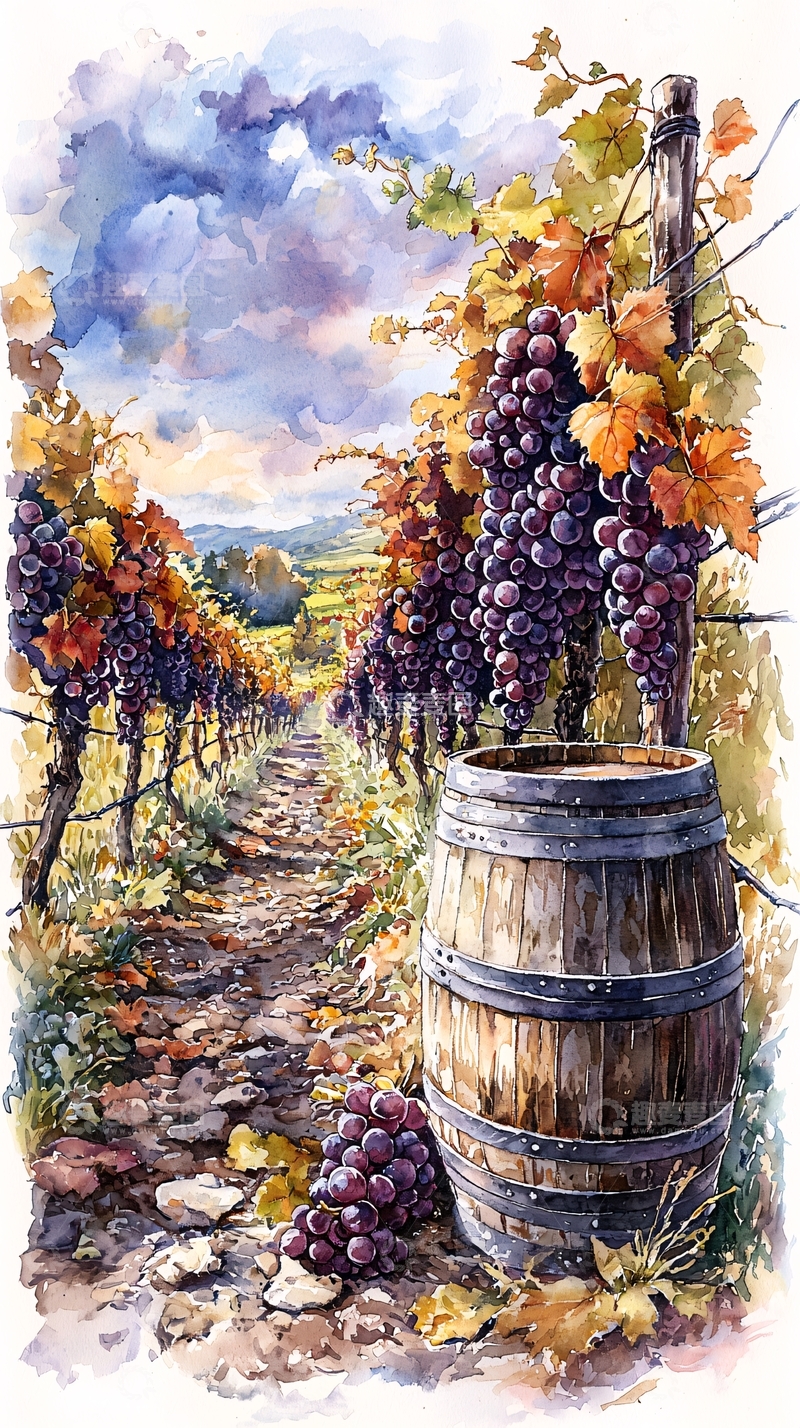 高清大图下载【趣麦麦图】秋日葡萄园风景画