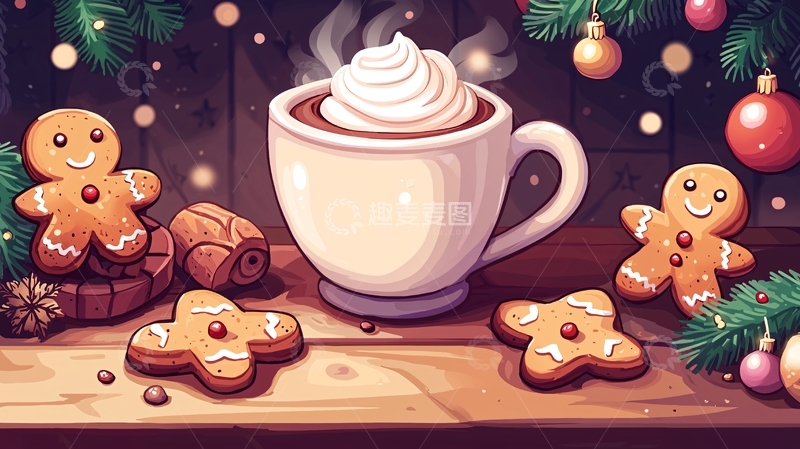 高清大图下载【趣麦麦图】圣诞节热可可姜饼人