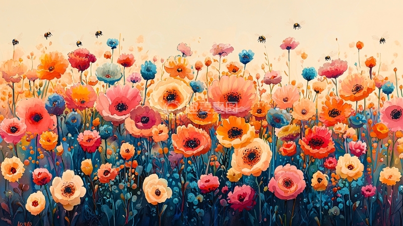 高清大图下载【趣麦麦图】彩色野花田