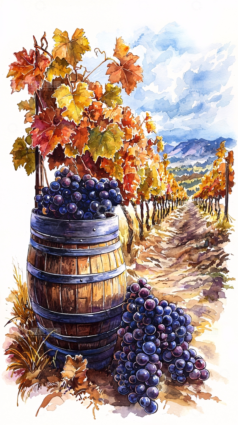 高清大图下载【趣麦麦图】秋日葡萄园木桶葡萄酒
