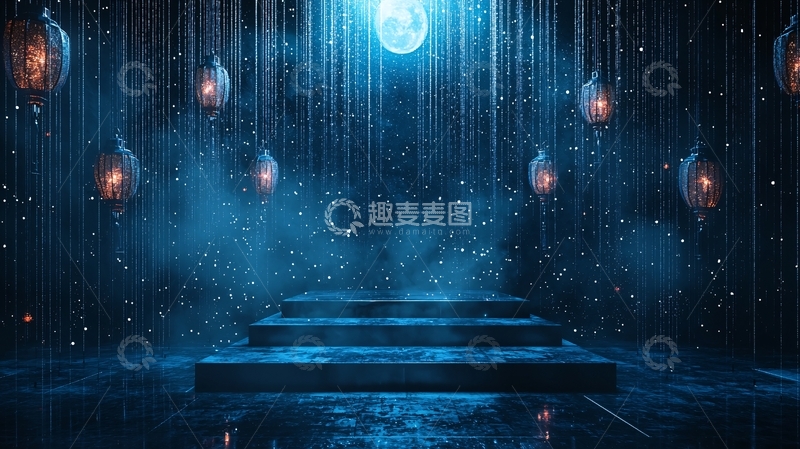 高清大图下载【趣麦麦图】蓝色月光森林阶梯