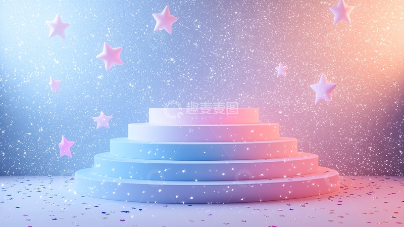 高清大图下载【趣麦麦图】梦幻粉色蓝色阶梯展台